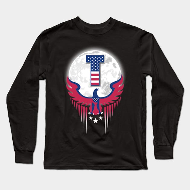 American flag Initial T Long Sleeve T-Shirt by Mayathebeezzz